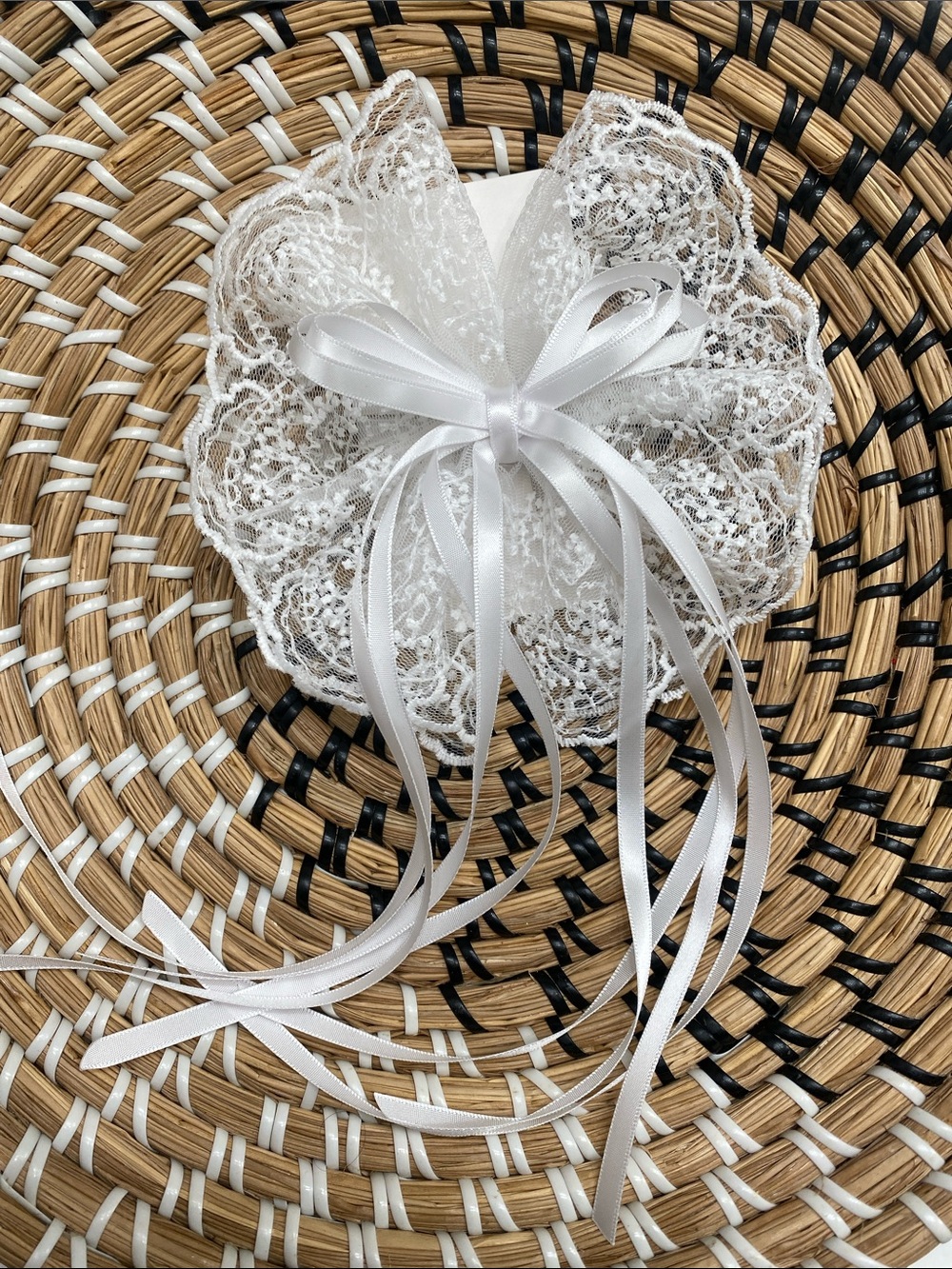 Hand Crafted White Lace Ribbon Hair Bow